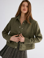 Button-Lapel Jacket in Suede-Effect Fabric