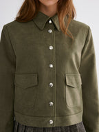 Button-Lapel Jacket in Suede-Effect Fabric