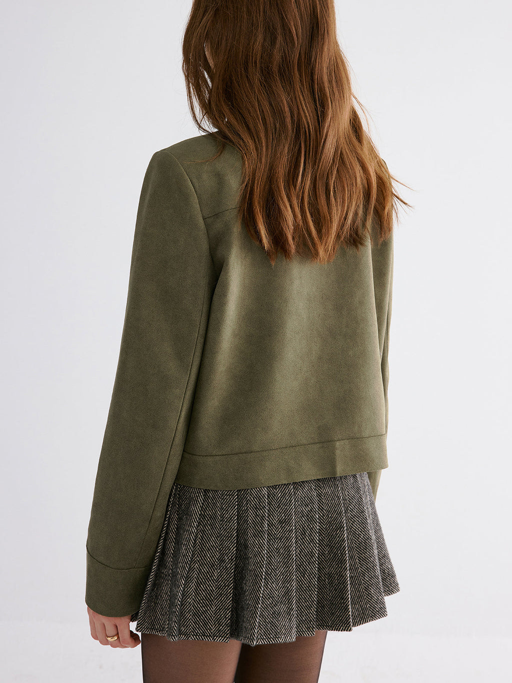Button-Lapel Jacket in Suede-Effect Fabric