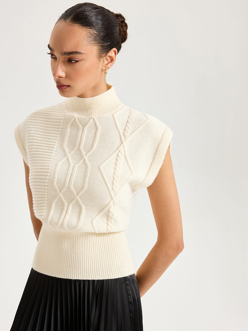 Mock Neck Sleeveless Sweater Vest with Cap Sleeves