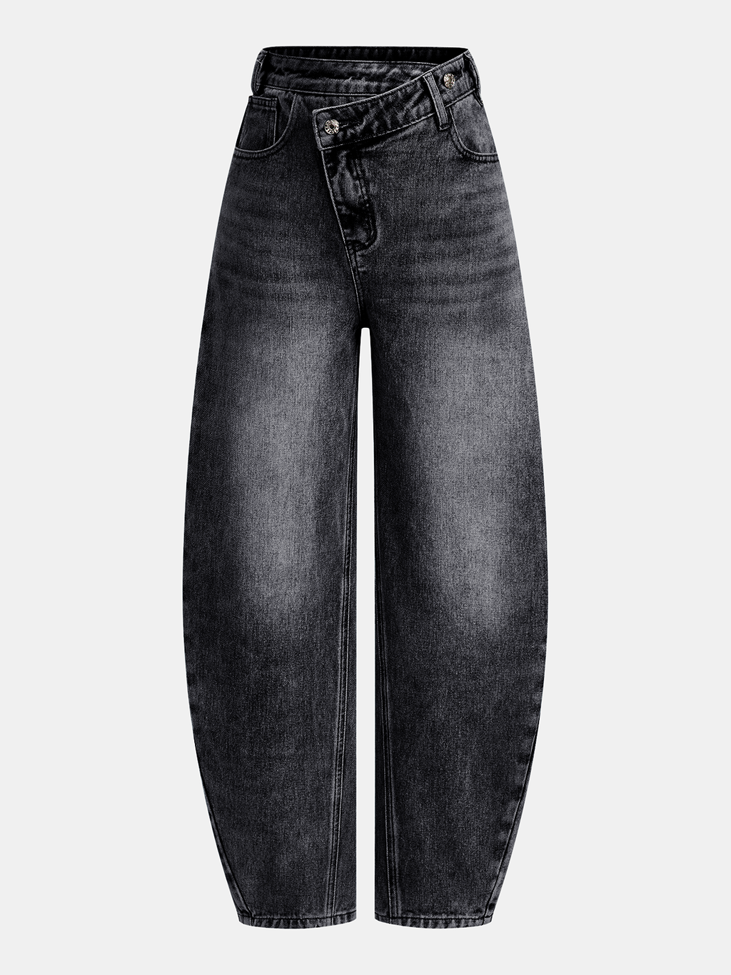 High-Waist Asymmetric Jeans with Curved Legs