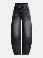 High-Waist Asymmetric Jeans with Curved Legs