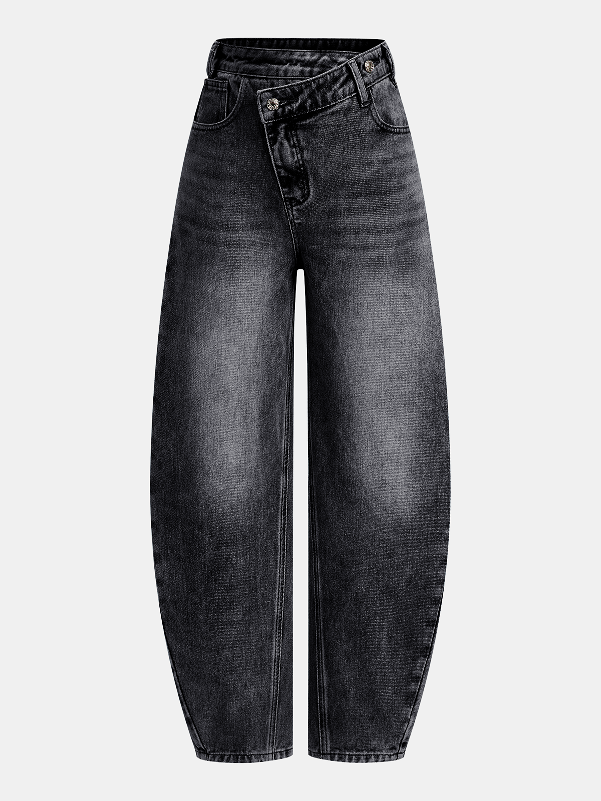High-Waist Asymmetric Jeans with Curved Legs