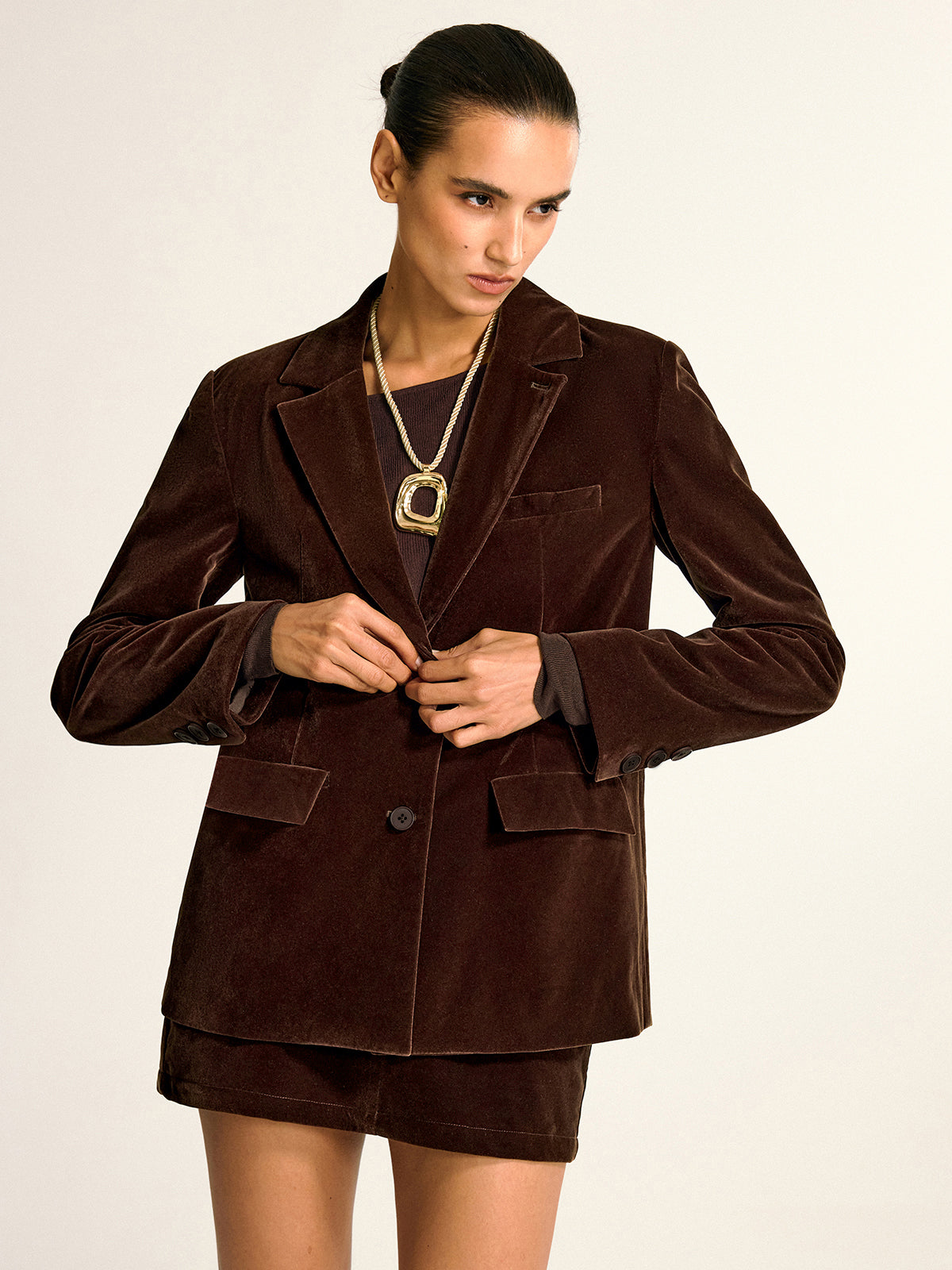 Elegant Velvet Shawl Collar Blazer