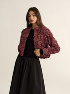 Embellished Floral Cropped Jacket with 3D Details