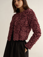 Embellished Floral Cropped Jacket with 3D Details