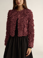 Embellished Floral Cropped Jacket with 3D Details