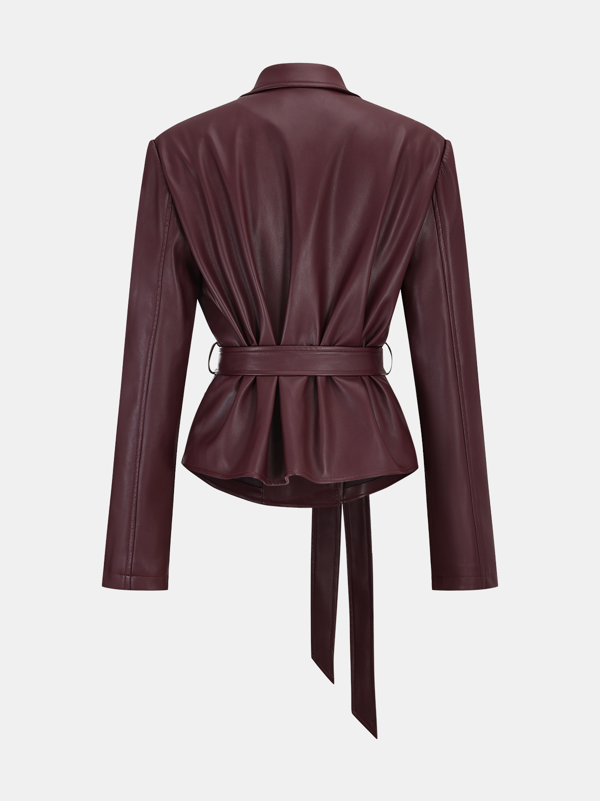 Faux Leather Jacket with Belt and Lapel Design