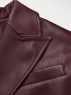 Faux Leather Jacket with Belt and Lapel Design