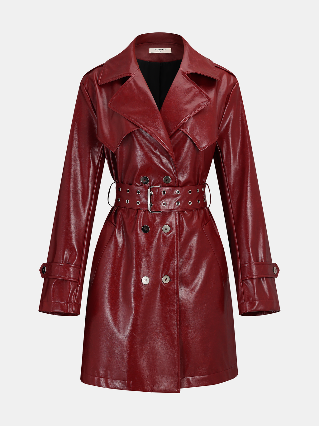 Long Belted Trench Coat in Faux Leather