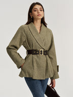 Shawl Collar Wool-Blend Blazer with Belt