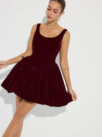 LA FINE FLEUR Velvet Mini Dress with bubble hem and straps, in a luxe finish.