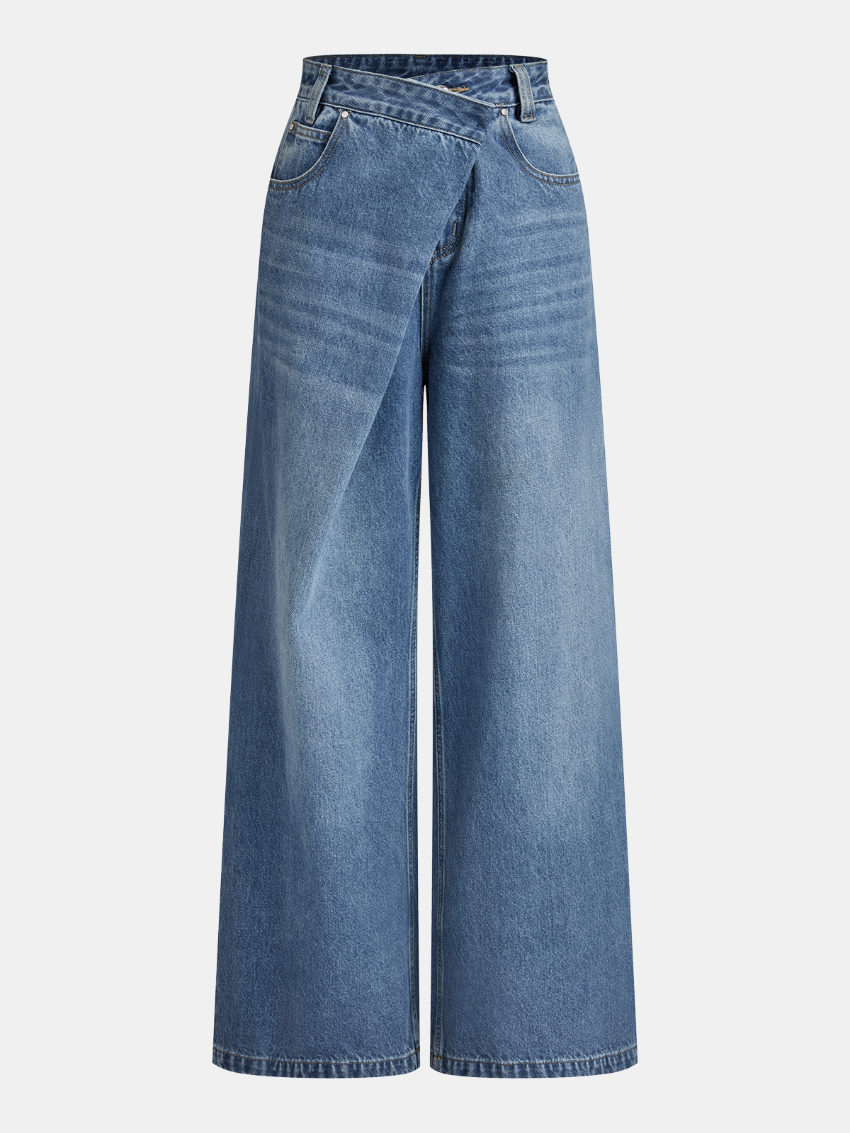 Mid-Waist Wide-Leg Jeans with Unique Asymmetric Cut