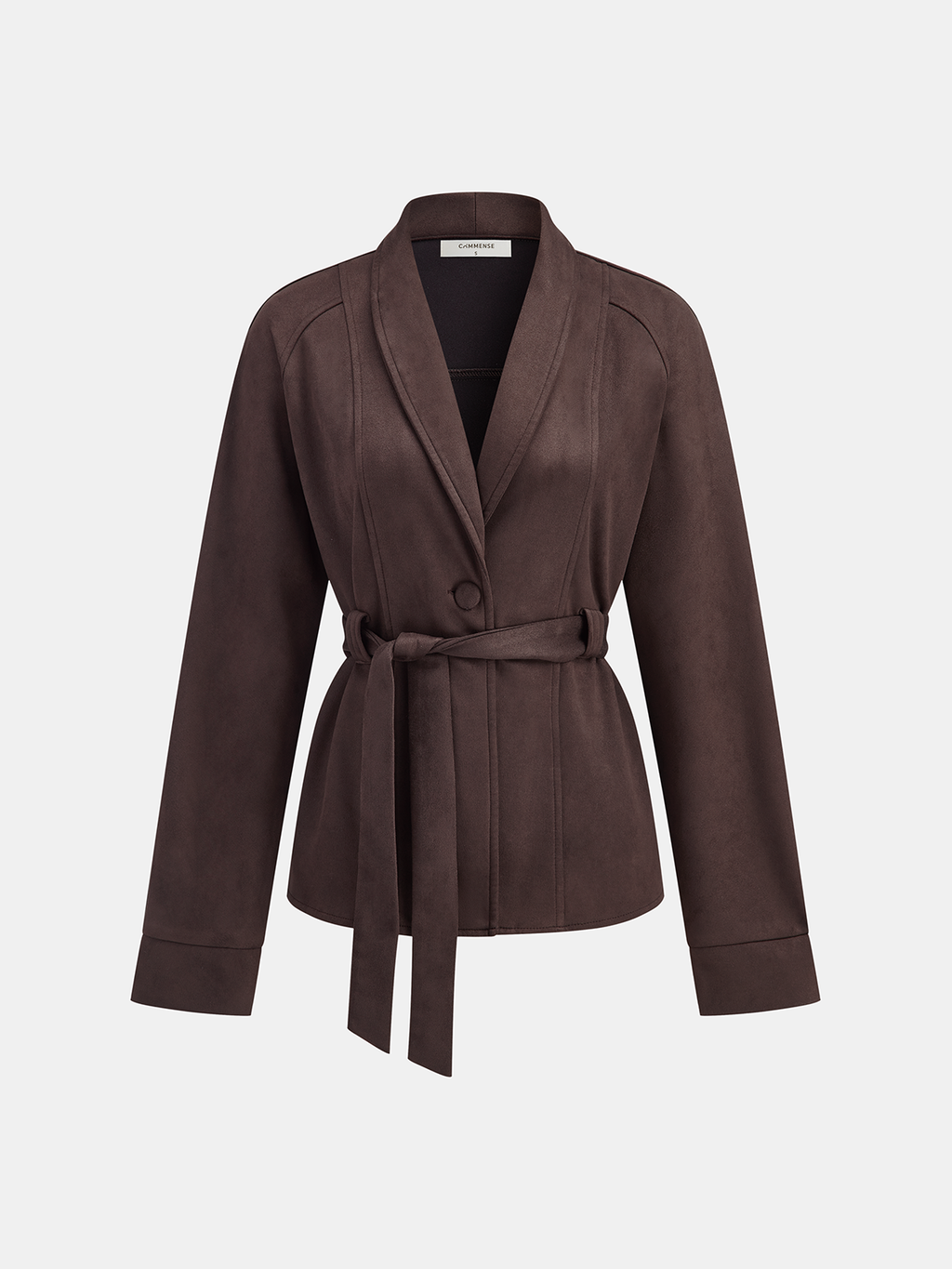 Suede Jacket with Shawl Collar and Belted Waist
