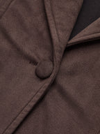 Shawl collar suede jacket with belted waist, soft suede-effect fabric, and precise stitching.