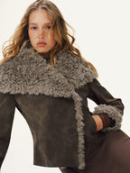 Short Suede Jacket with Shearling Collar