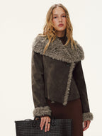 Short Suede Jacket with Shearling Collar