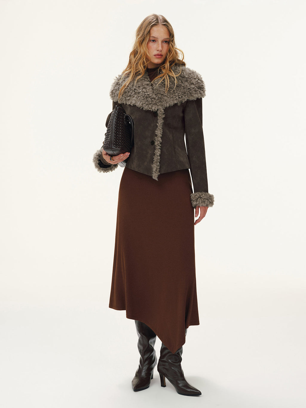 Short Suede Jacket with Shearling Collar