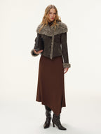 Short Suede Jacket with Shearling Collar