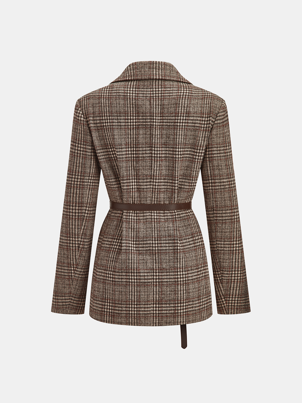 Belted Plaid Tweed Jacket with Stylish Detailing