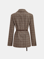 Belted Plaid Tweed Jacket with Stylish Detailing