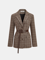 Belted Plaid Tweed Jacket with Stylish Detailing