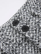Double waistband wool blend tweed trousers with textured black-and-white knit and speckled pattern.