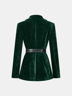 Velvet Blazer Featuring Metal Buttons and Cinched Waist