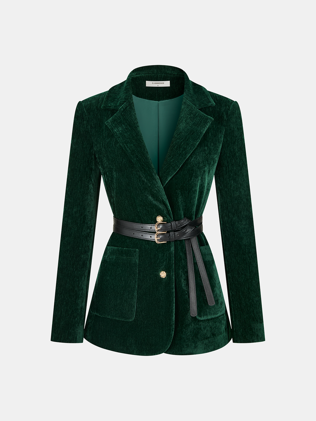 Velvet Blazer Featuring Metal Buttons and Cinched Waist