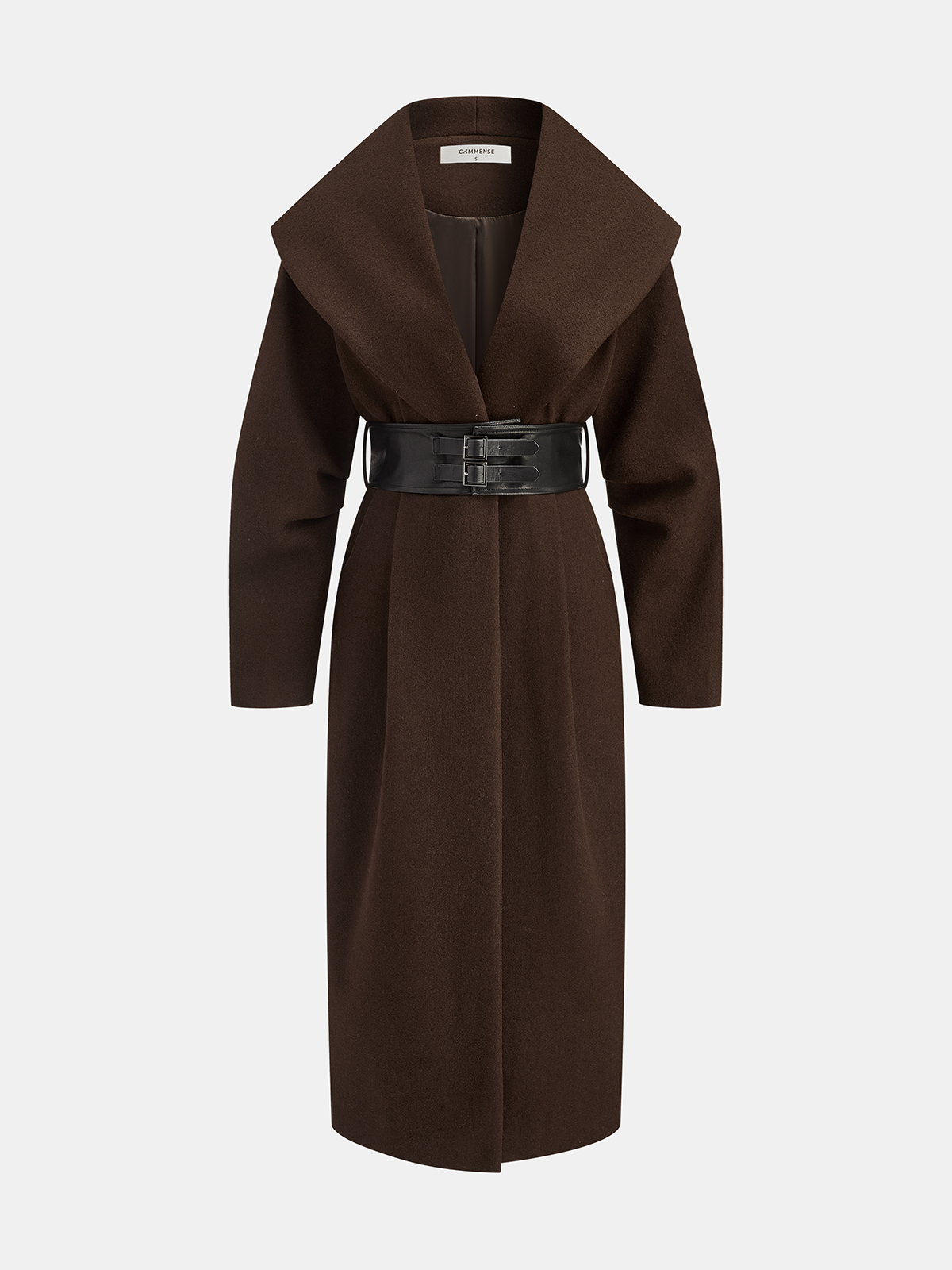 Wide-Collared Tweed Coat with Oversized Belt