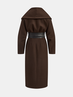 Wide-Collared Tweed Coat with Oversized Belt