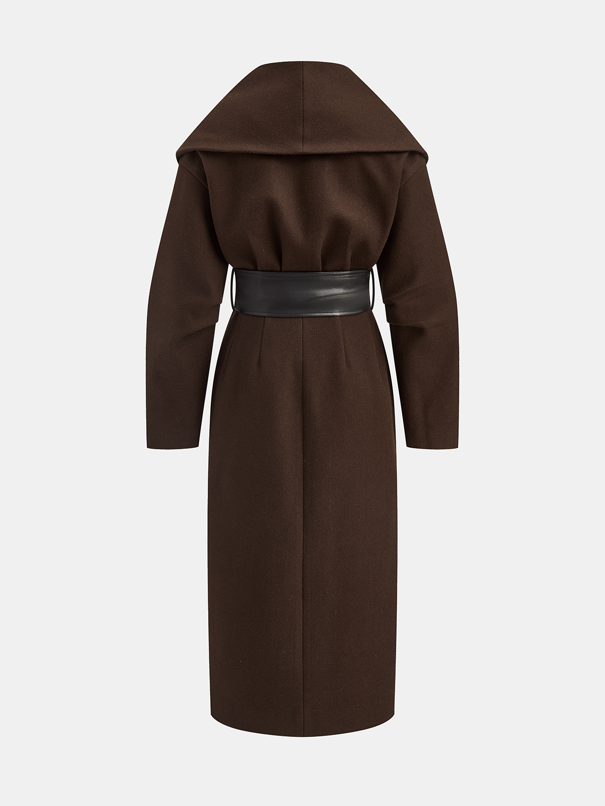 Wide-Collared Tweed Coat with Oversized Belt