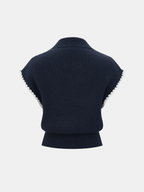 Knit Vest with Contrast Trim and Metal Clasp