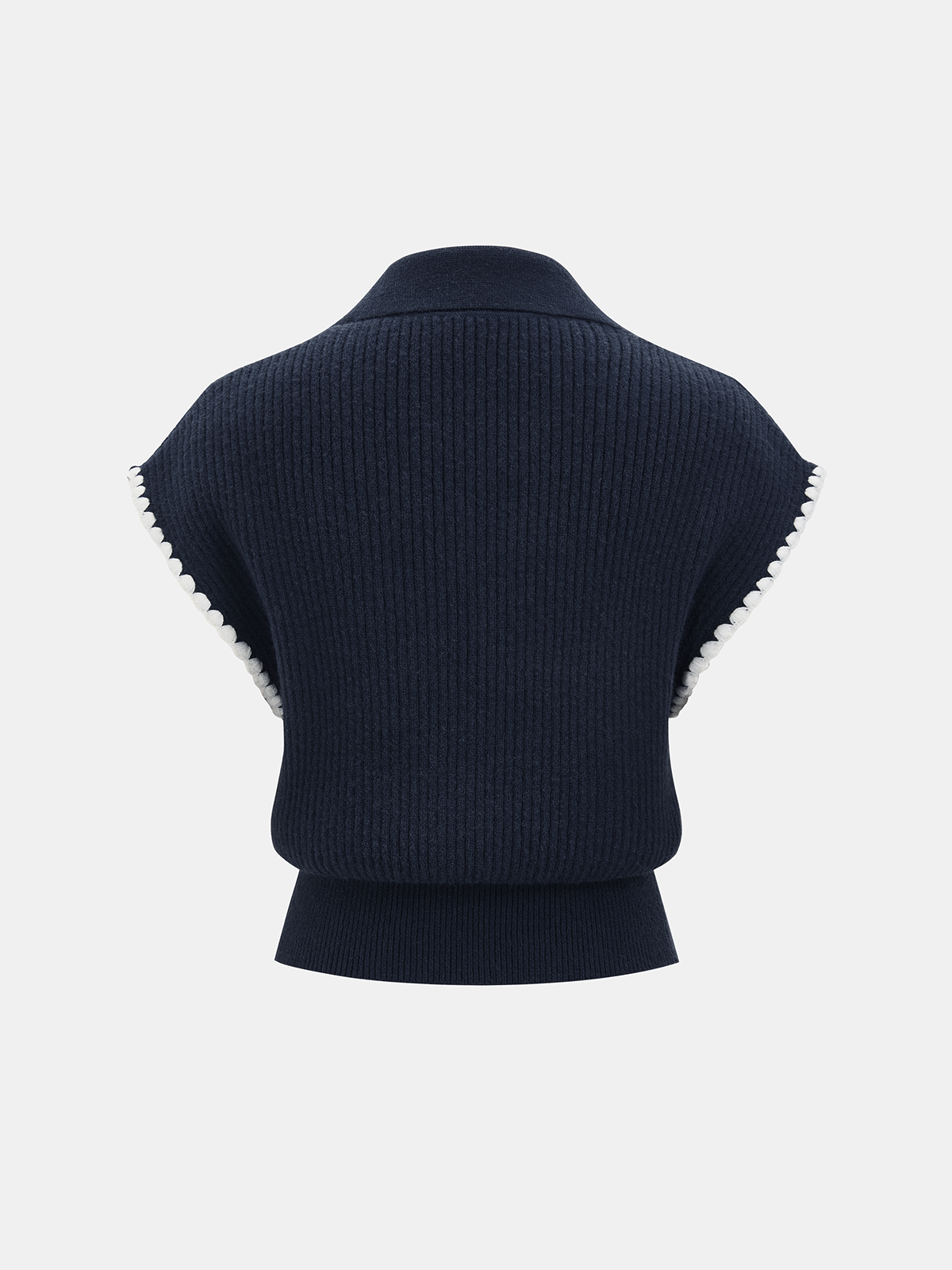 Knit Vest with Contrast Trim and Metal Clasp