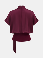 Satin Mock Neck Blouse with Elegant Neck Tie