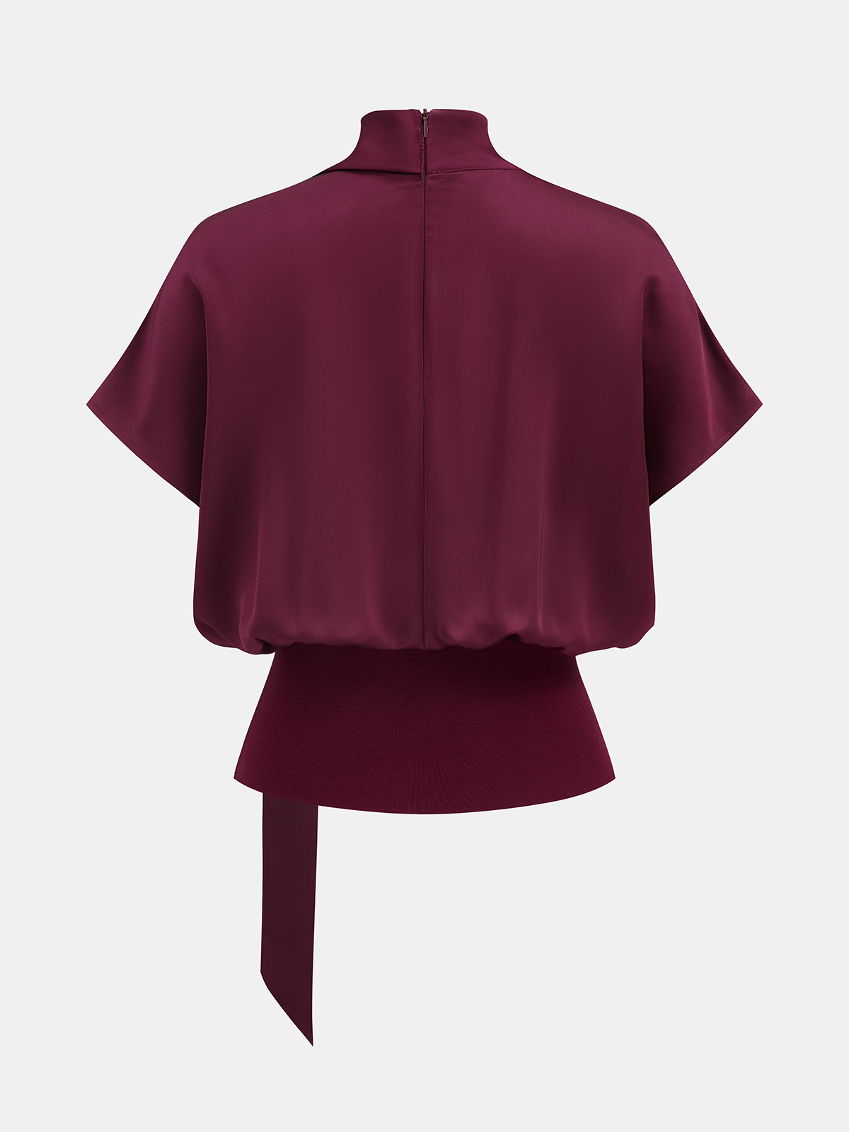 Satin Mock Neck Blouse with Elegant Neck Tie