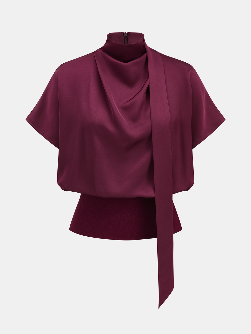 Satin Mock Neck Blouse with Elegant Neck Tie