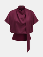 Satin Mock Neck Blouse with Elegant Neck Tie