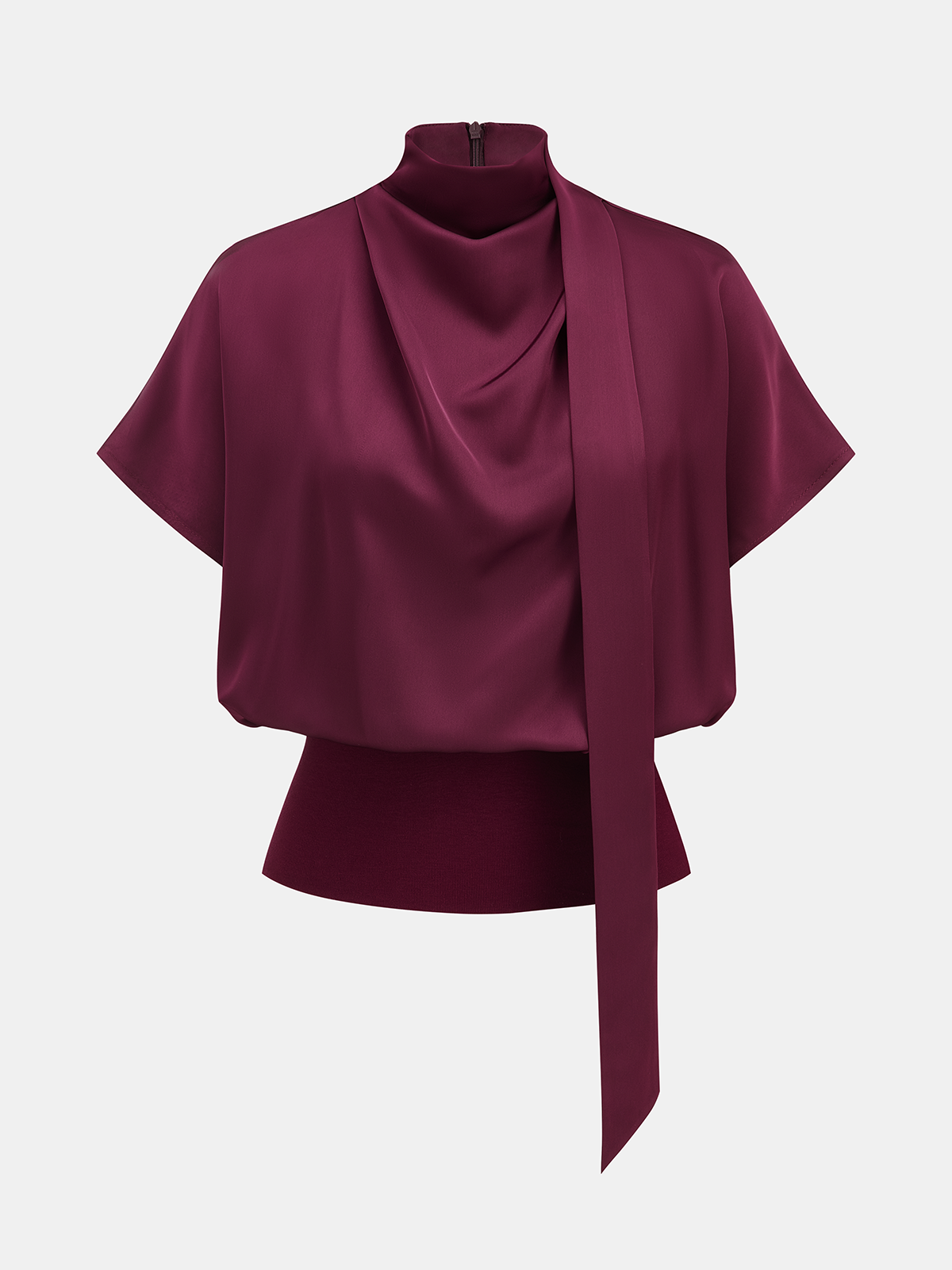 Satin Mock Neck Blouse with Elegant Neck Tie