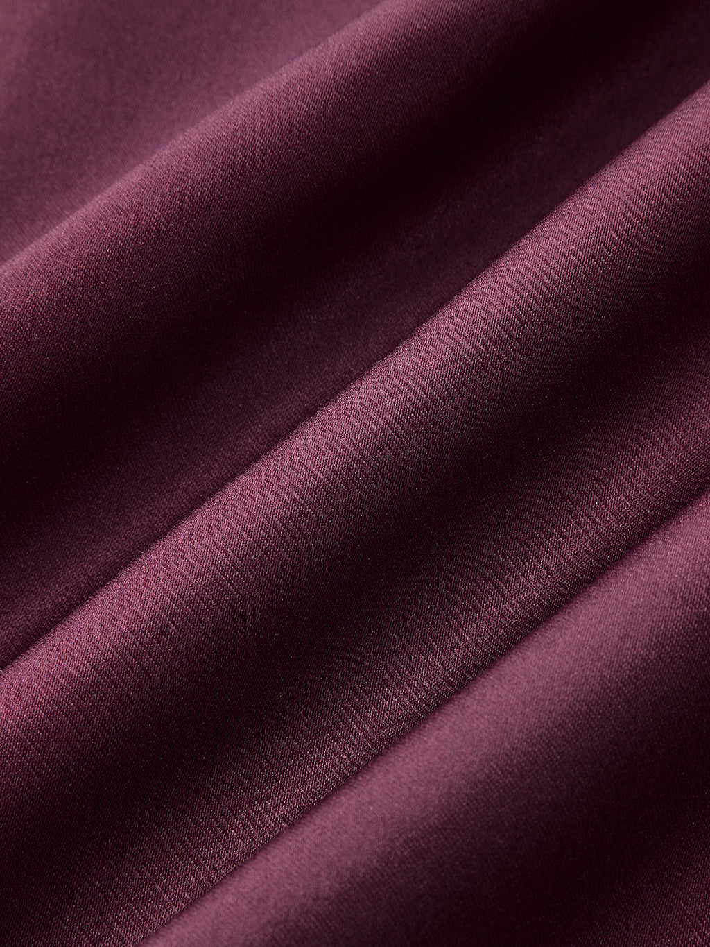 Burgundy satin mini dress with a chic square neck and silky, diagonally folded texture.