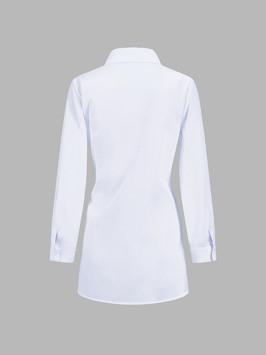 Semi-sheer long shirt with button-down ties, collar, buttoned cuffs, tailored fit, curved hem.