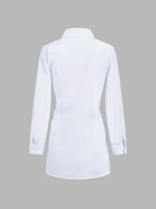 Semi-sheer long shirt with button-down ties, collar, buttoned cuffs, tailored fit, curved hem.