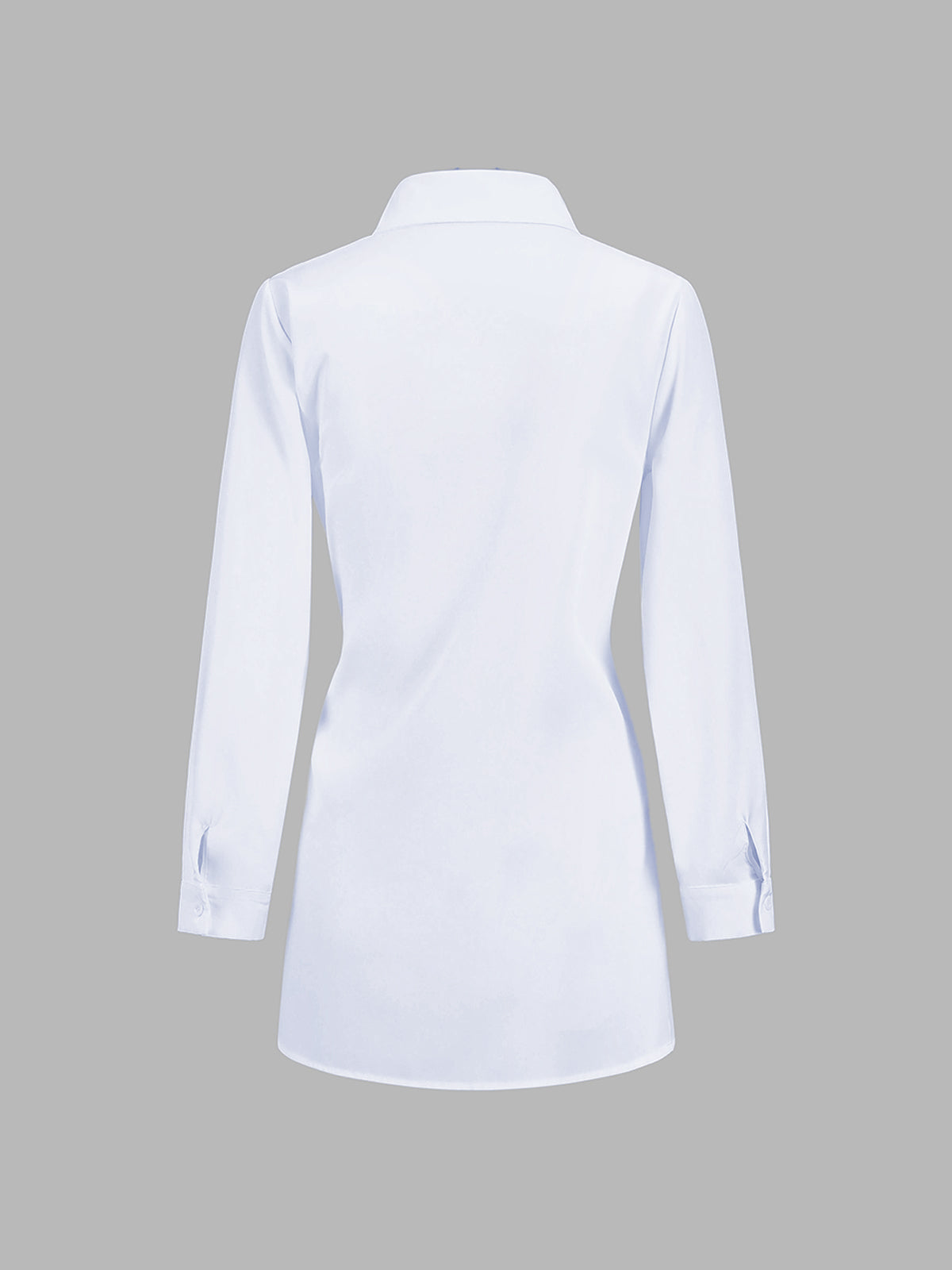 Semi-sheer long shirt with button-down ties, collar, buttoned cuffs, tailored fit, curved hem.