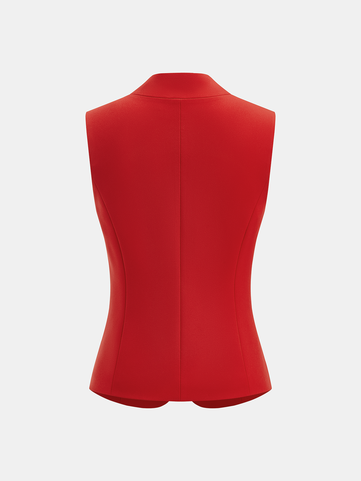 A sleeveless blazer vest with metal details, fitted shape, and subtle structured seam design.