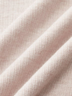 Light pink ribbed bodysuit with diagonal ruched folds, fine knit texture, and square neckline.