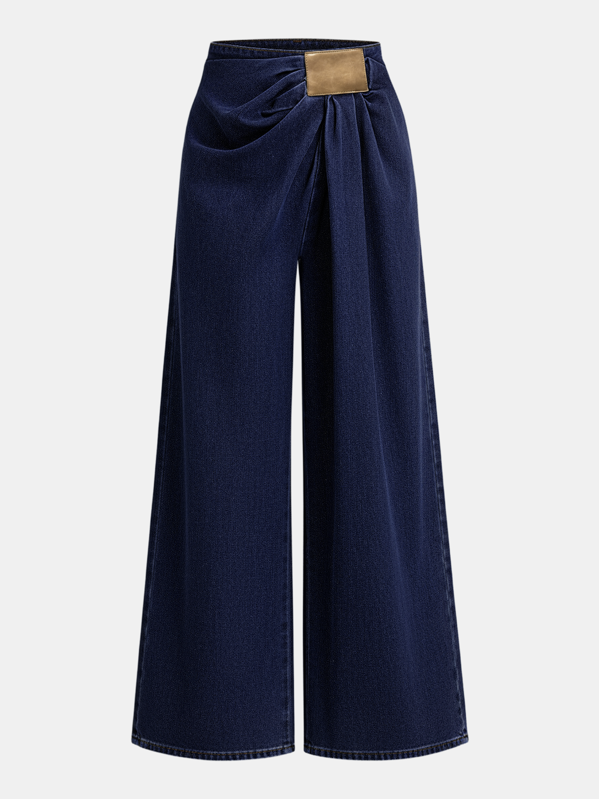 Unique Ruched Wide-Leg Jeans with Asymmetrical Design