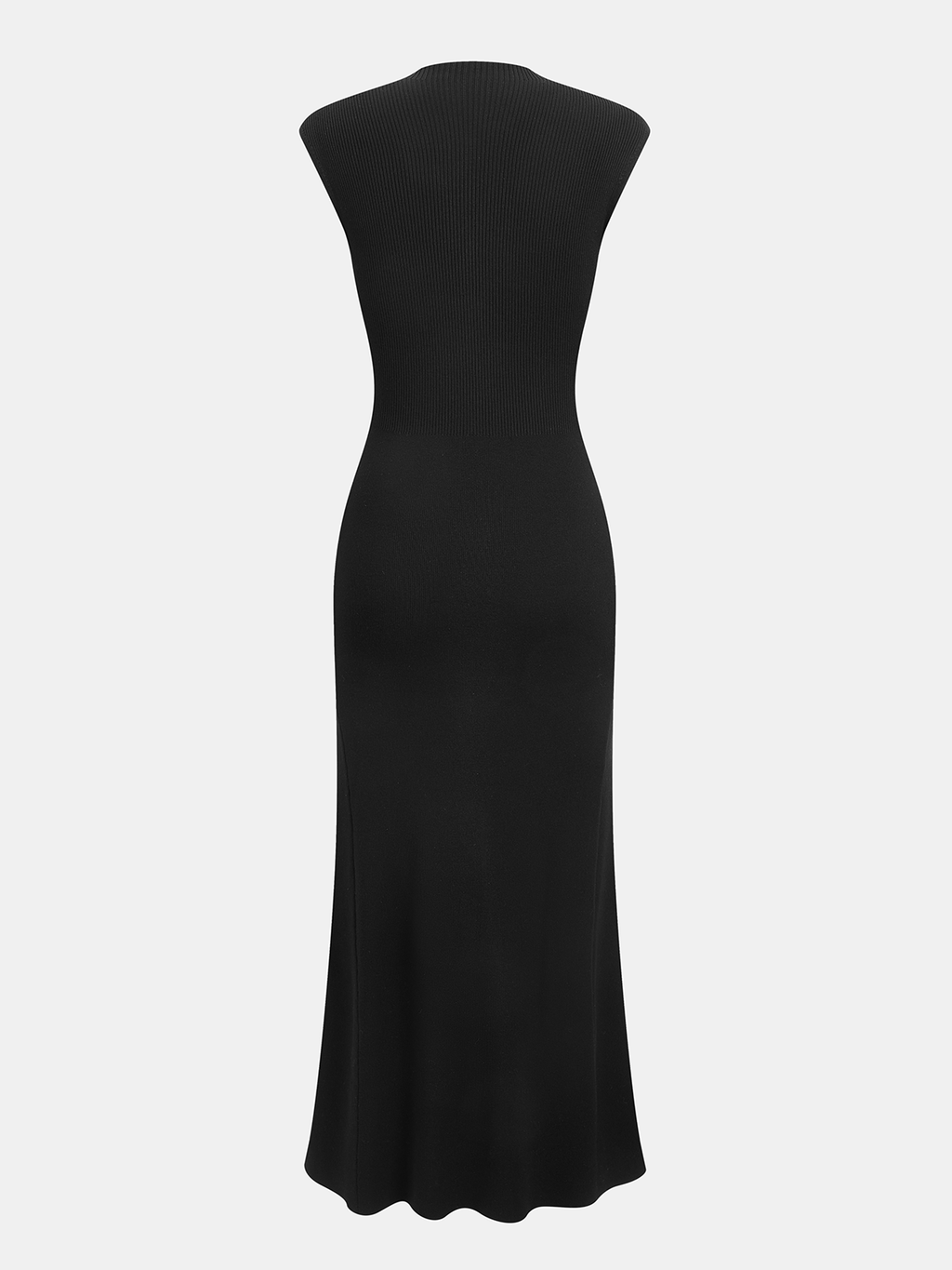 Cap sleeve ribbed knit button-up maxi dress with fitted bodice and flared skirt.