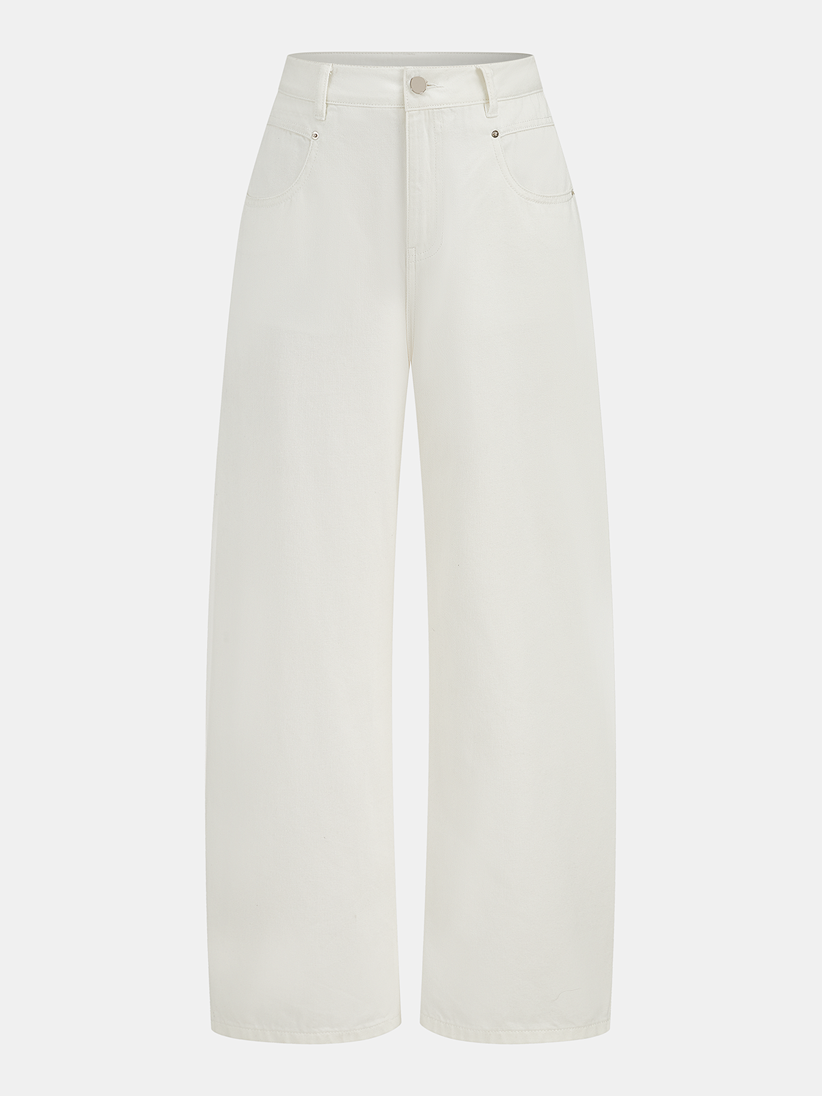 Mid-rise, wide-leg jeans in soft off-white denim with roomy pockets and classic closure.