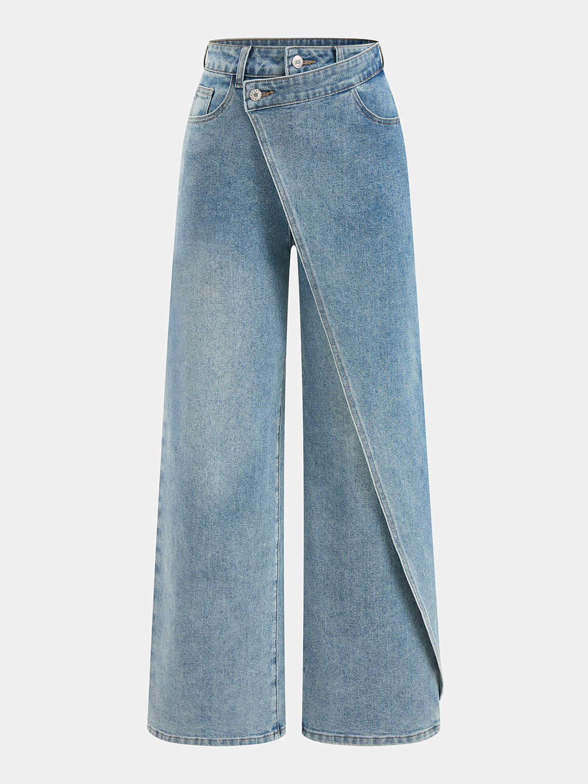 Asymmetric High-Rise Jeans with Straight Leg Cut