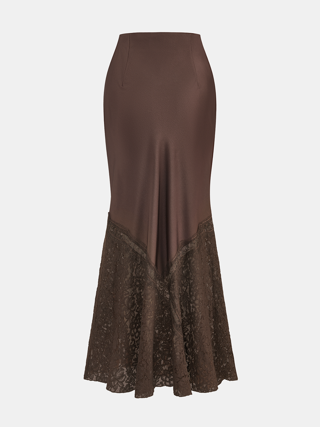 Lace-Trimmed Satin Mermaid Maxi Skirt